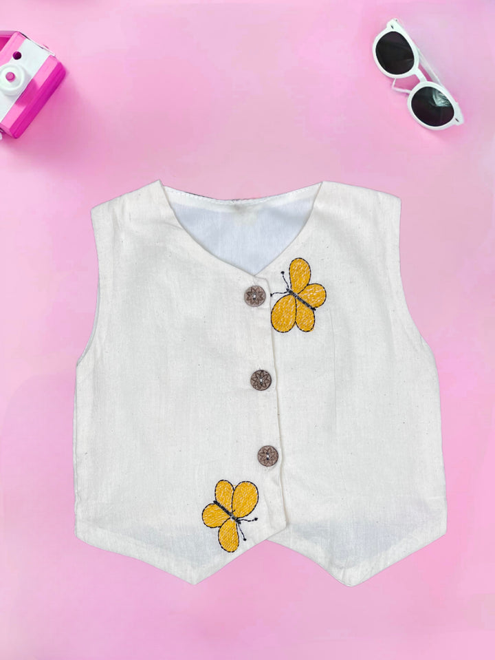 Girl's Yellow  Embroidered Cotton Co-Ord Set [GCS-7635] (1-12 Years)