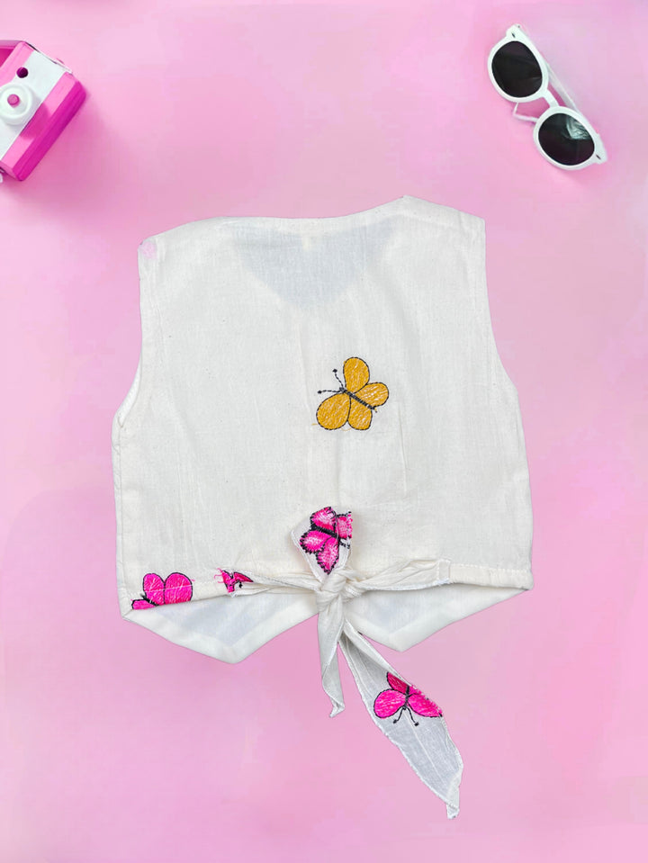 Girl's Yellow  Embroidered Cotton Co-Ord Set [GCS-7635] (1-12 Years)