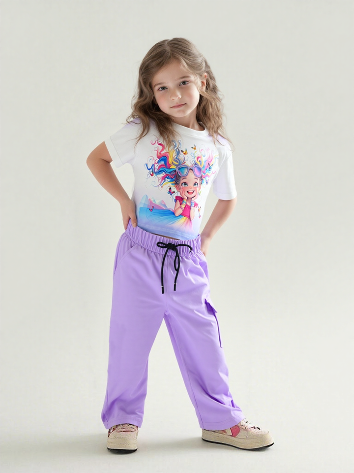 Girl's Lavender Cartoon Printed Co-Ord Set  [GCS-7614] (4-12 Years)