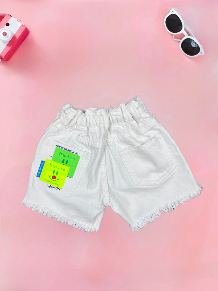 Girls Distress White Denim Shorts[GS-850] [4-12Years]