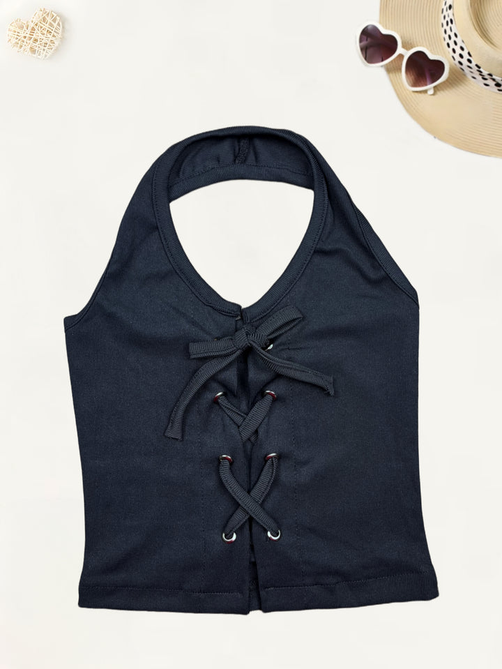 Girl Black Halter Neck Top [GT-611]  (3-11 Years)