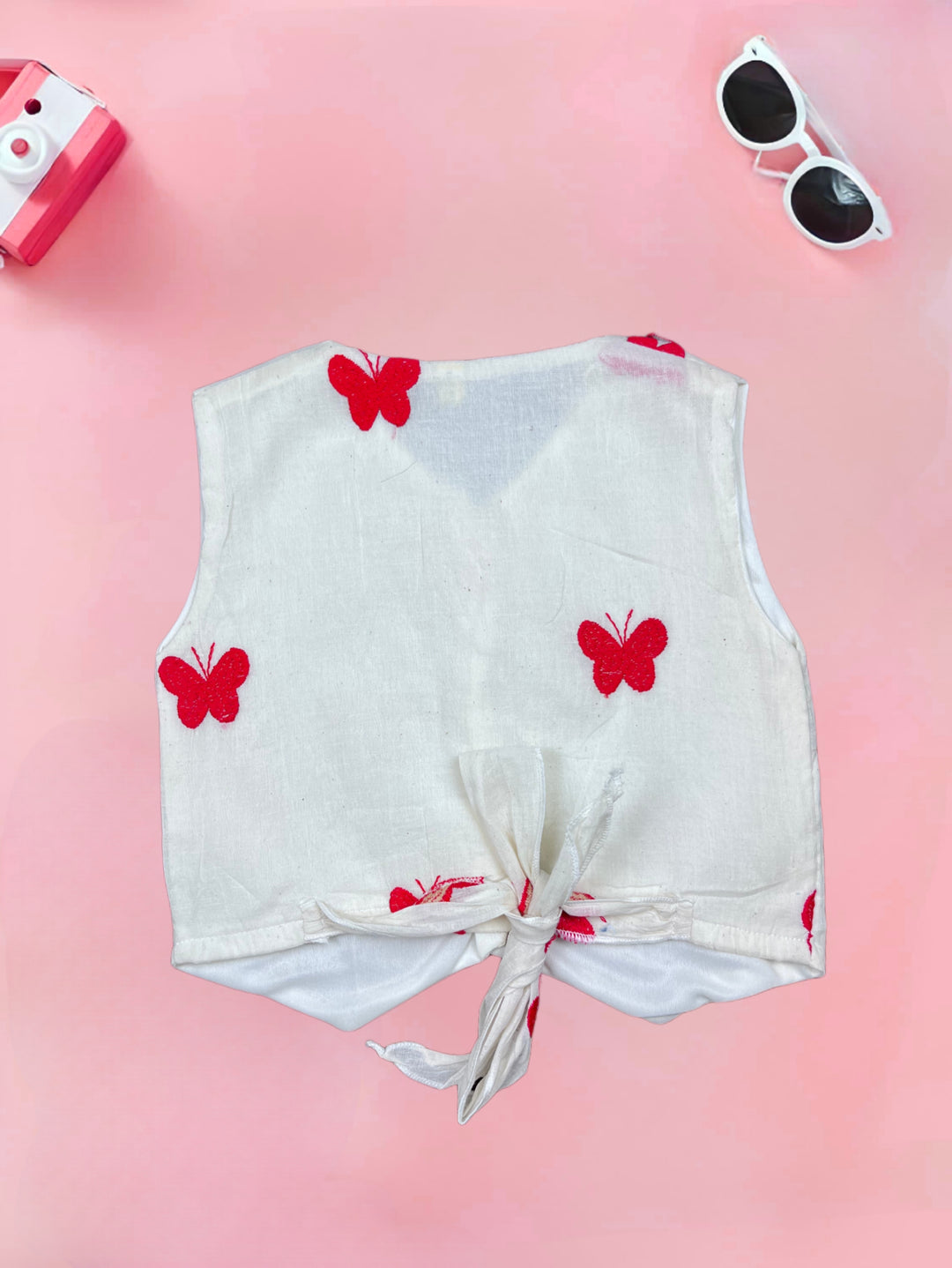 Girl's Red Embroidered Khadi Cotton Co-Ord Set [GCS-7522] (1-12 Years)