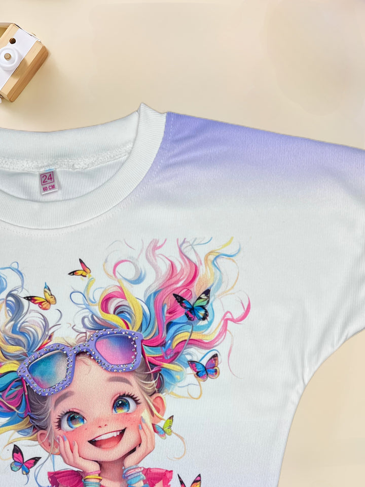 Girl's Lavender Cartoon Printed Co-Ord Set  [GCS-7614] (4-12 Years)