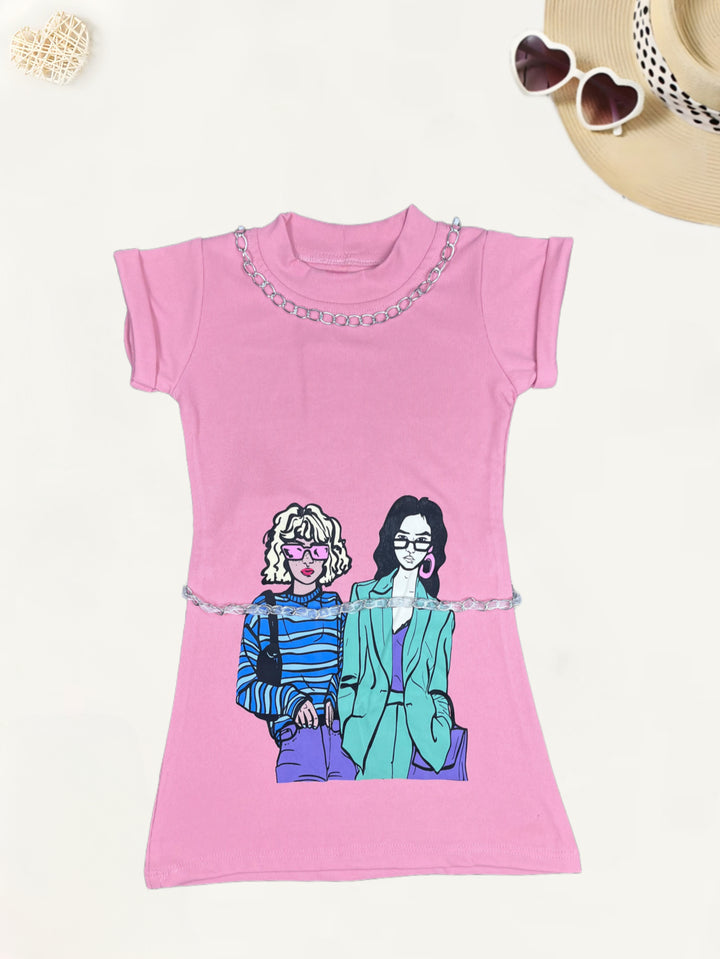 Girls Casual Peach One-piece With Purse  [GD-7490] (4-12 Years)