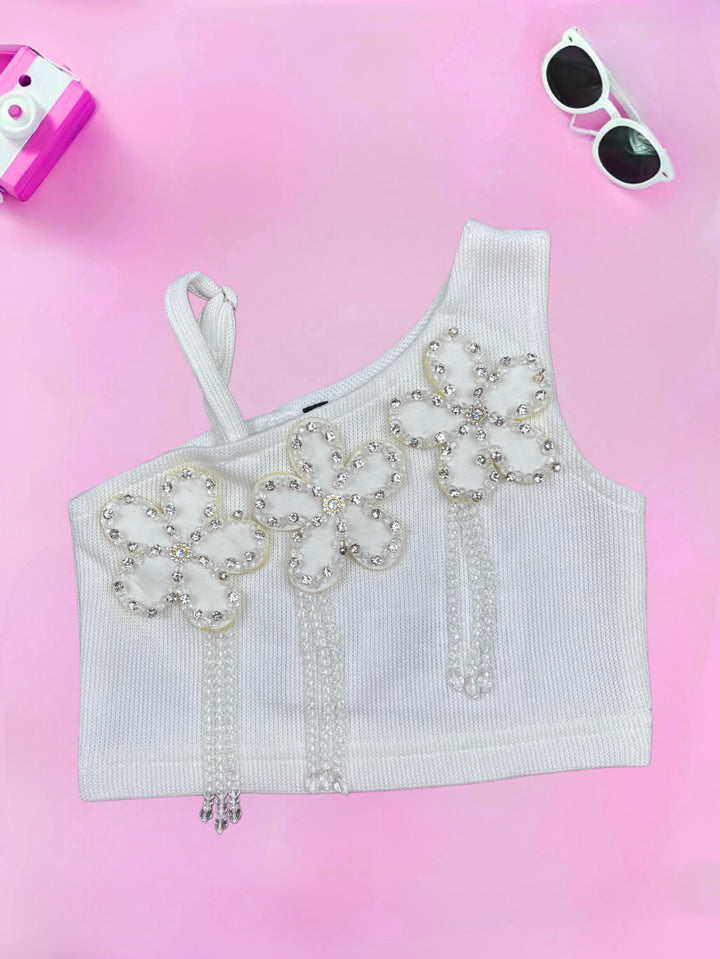 Girls Imported White Flower top[GT-730] [1-8 Year]
