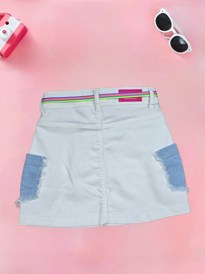 Girl's Imported White Denim Skirt [GS-962] (6-12Years)