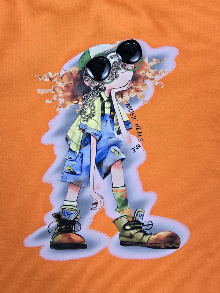 Girls Imported Orange Over Size T-Shirt  [GT-618] [ 4-12 Years ]