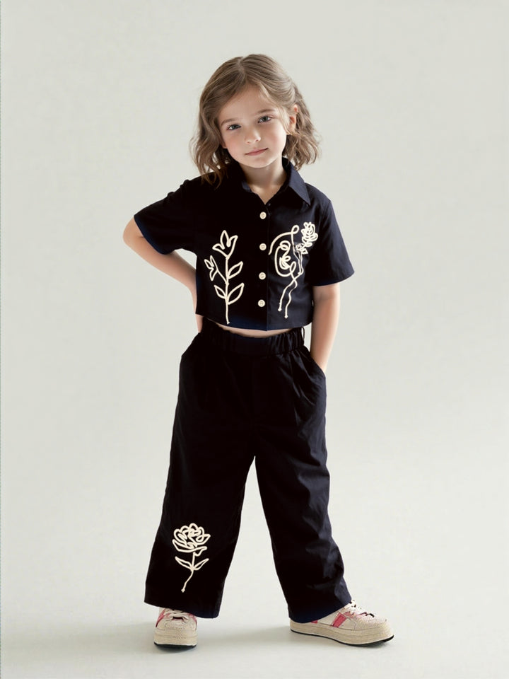 Girls Black Embroidered Co-Ord Set [GCS-7418] (4-12Years)