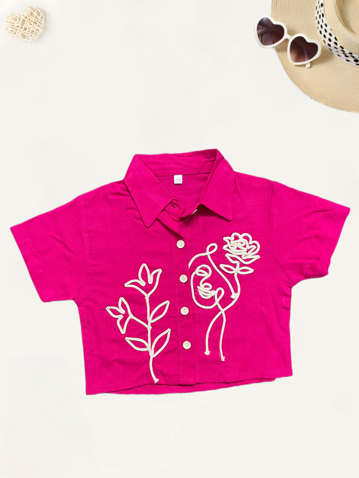 Girls Hot Pink Embroidered Co-Ord Set [GCS-7590] (4-12Years)