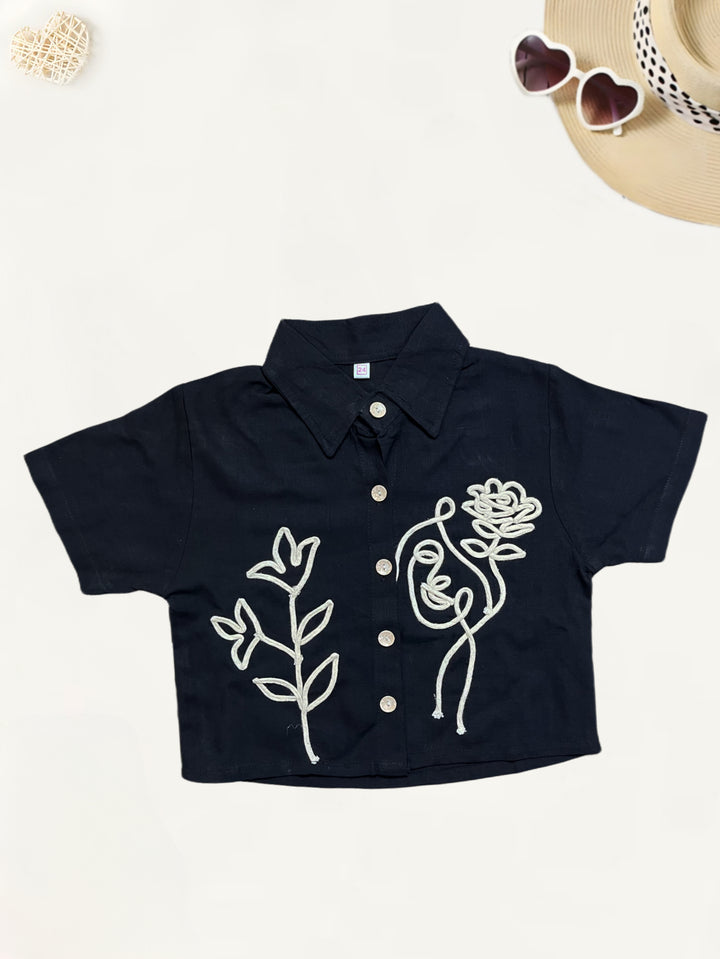 Girls Black Embroidered Co-Ord Set [GCS-7418] (4-12Years)