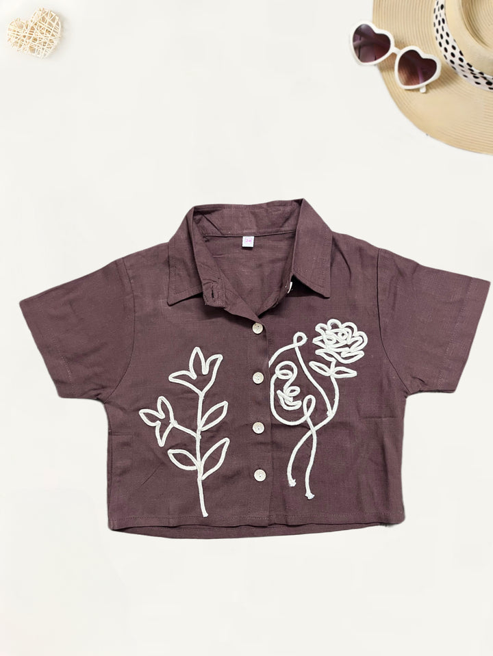 Girls Brown Embroidered Co-Ord Set [GCS-7420] (4-12Years)