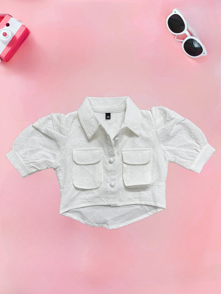 Girls Embossed White Shirt  [GT-696] [9M-5 Year]
