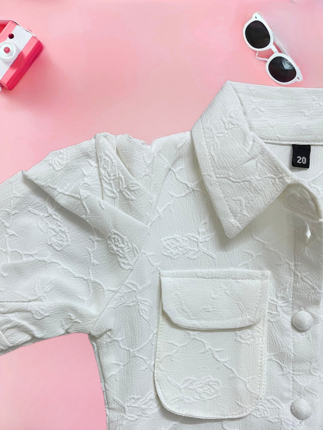 Girls Embossed White Shirt  [GT-696] [9M-5 Year]