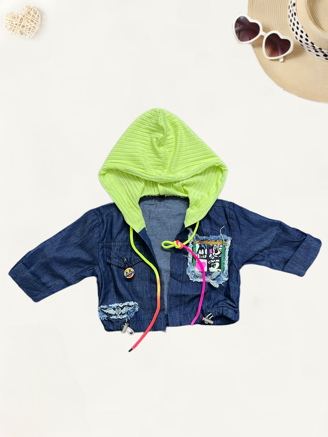 Girls Hooded Neon Green 2 Piece Dress [GD-7289] (1-6Years)