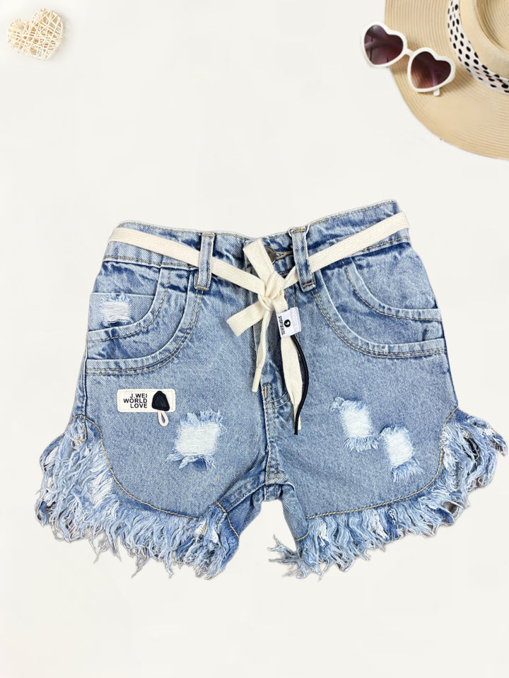 Girls Distress Ice-Blue Denim Shorts[GS-946] [4-12Years]