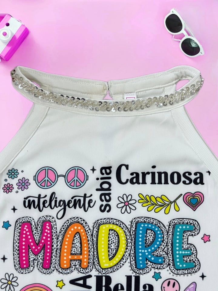 Girls Funky White Tank Top  [GT-458] [4-12 year]