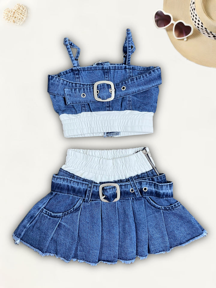Girl's  Importedl Denim Co-Ord  Set [GCS-7248](2-10 Years)
