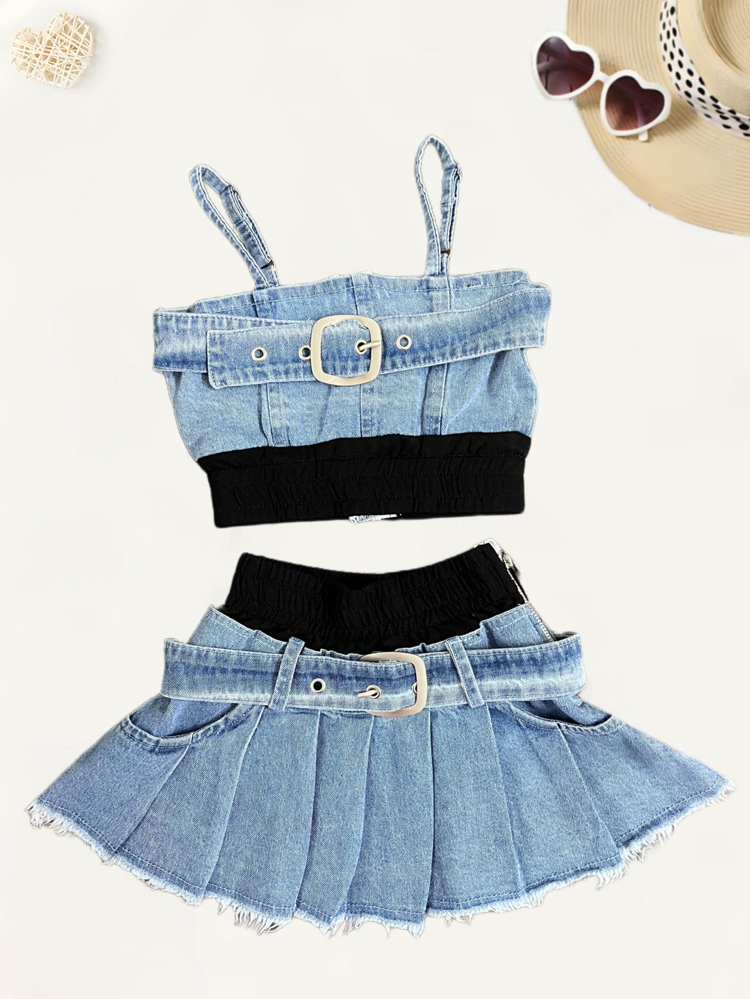 Girl's  Importedl Denim Co-Ord  Set [GCS-7247](2-10 Years)
