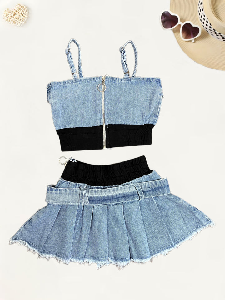 Girl's  Importedl Denim Co-Ord  Set [GCS-7247](2-10 Years)