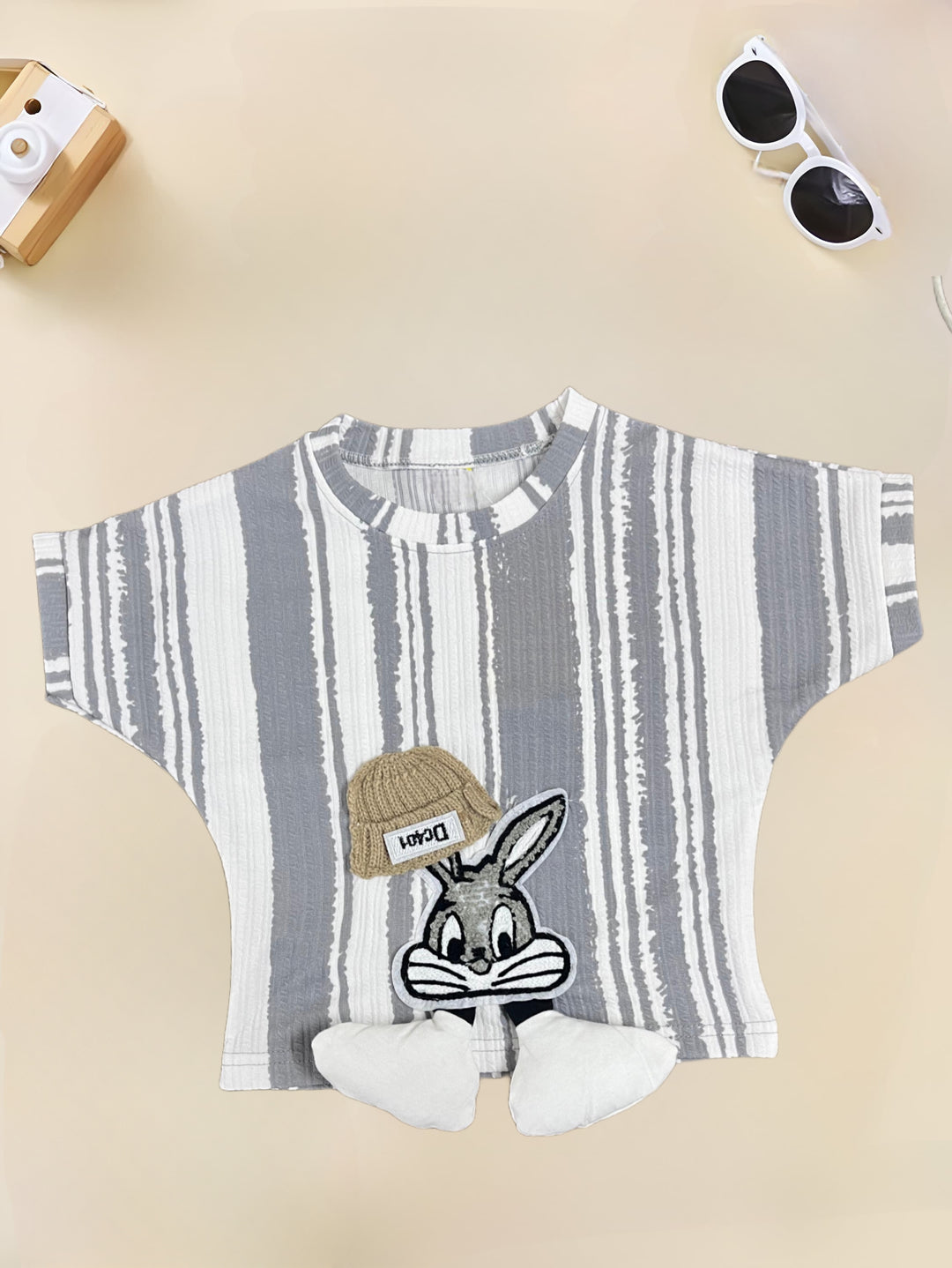 Girl's Striped Cartoon Grey Co-Ord Set [GCS-7232](4-12 Years)