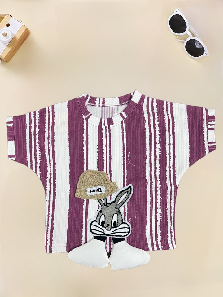 Girl's Striped Cartoon Maroon Co-Ord Set [GCS-7230](4-12 Years)