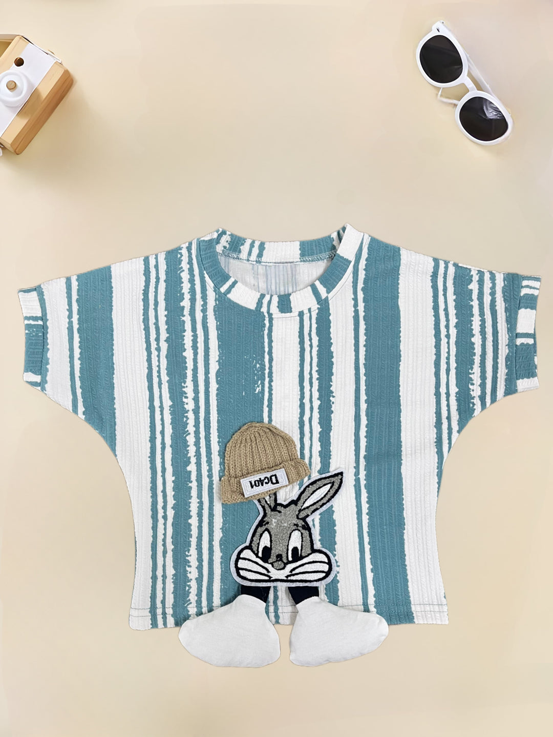 Girl's Striped Cartoon Green Co-Ord Set [GCS-7228](4-12 Years)