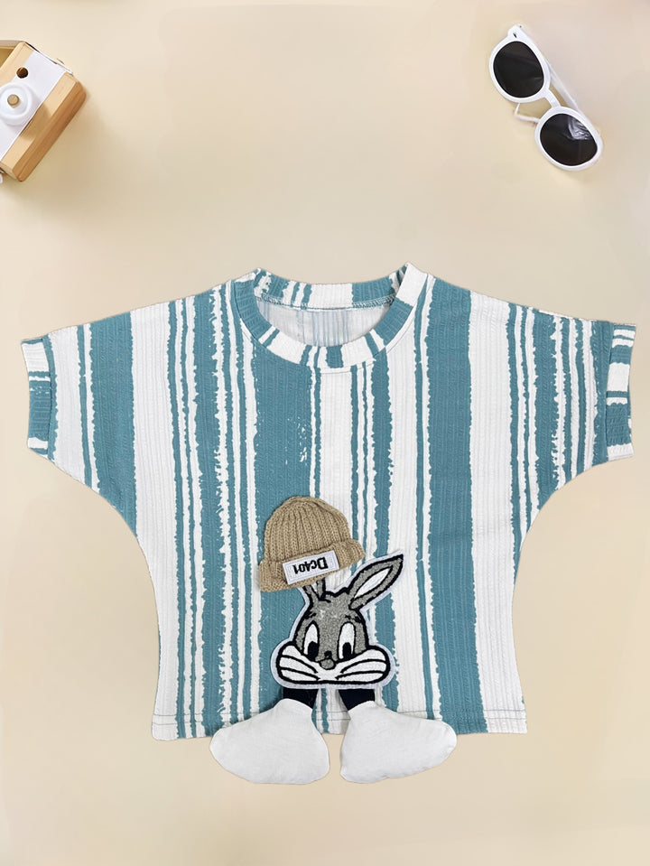 Girl's Striped Cartoon Green Co-Ord Set [GCS-7228](4-12 Years)