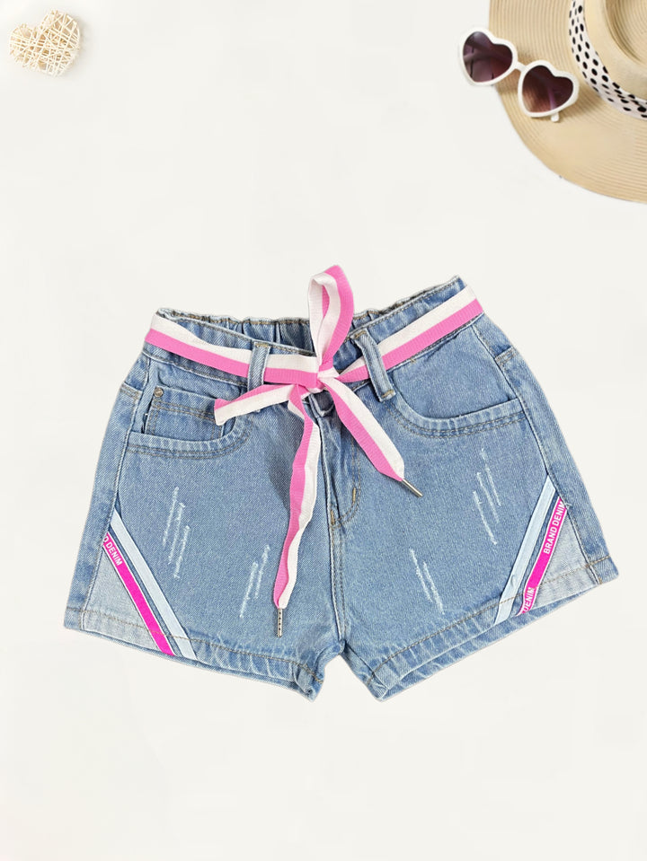 Girls Distress Light Blue Denim Shorts [GS-948] [9M-5Years]
