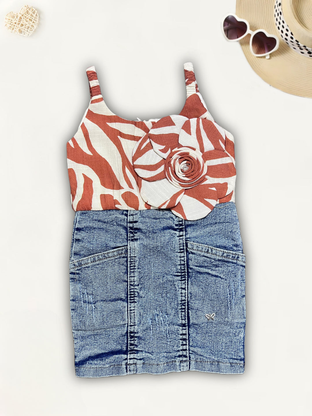 Girls Denim Printed Dress With Purse [GD-9193] (1-6Years)