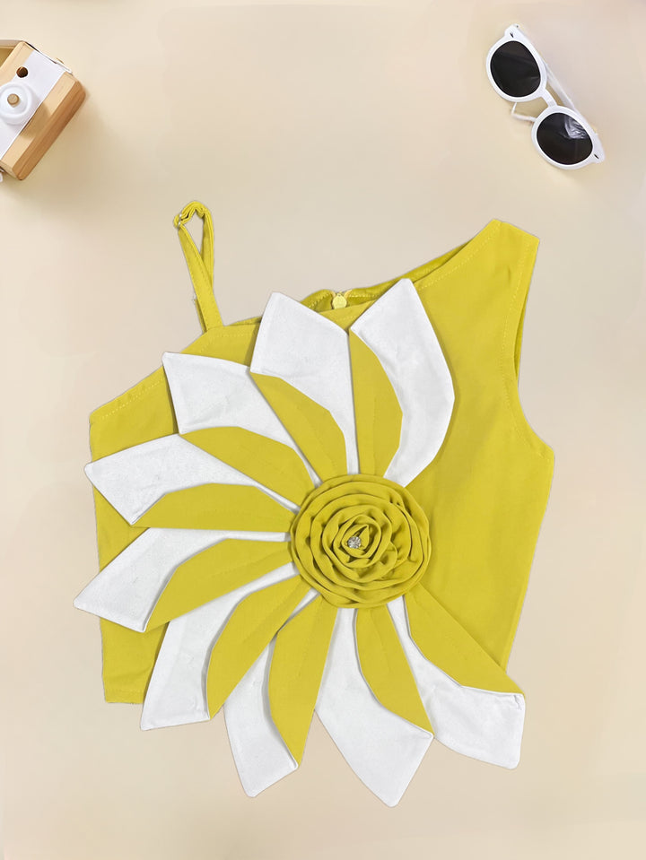 Girl's Party Wear Yellow Flower Co-Ord Set [GCS-7220](2-10 Years)