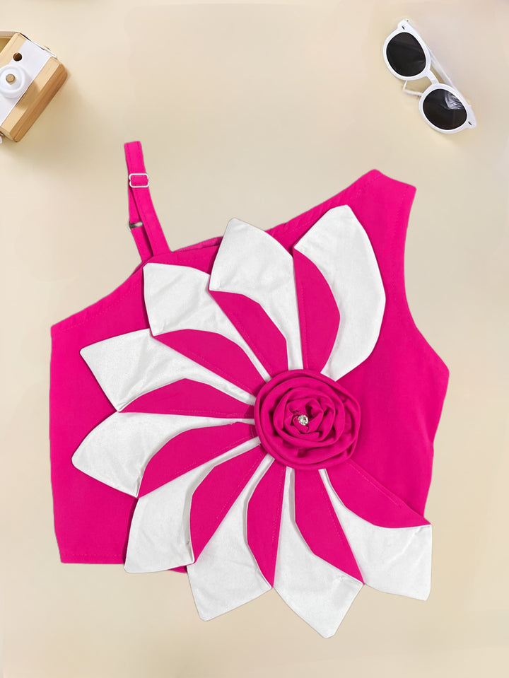 Girl's Party Wear Hot Pink Flower Co-Ord Set [GCS-7221](2-10 Years)