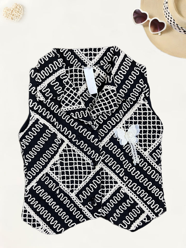 Girls Black Embroidered Co-Ord Set [GCS-7182] (1-6Years)
