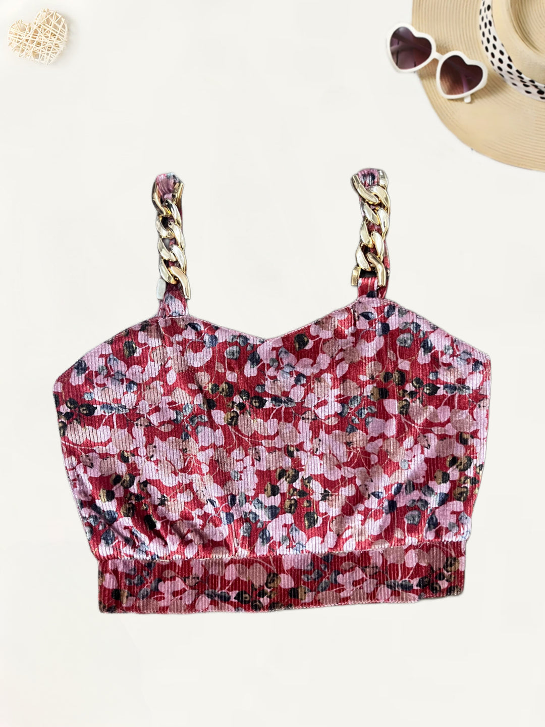 Girl's Red Velvet Printed Co-Ord Set [GCS-7153](4-12 Years)