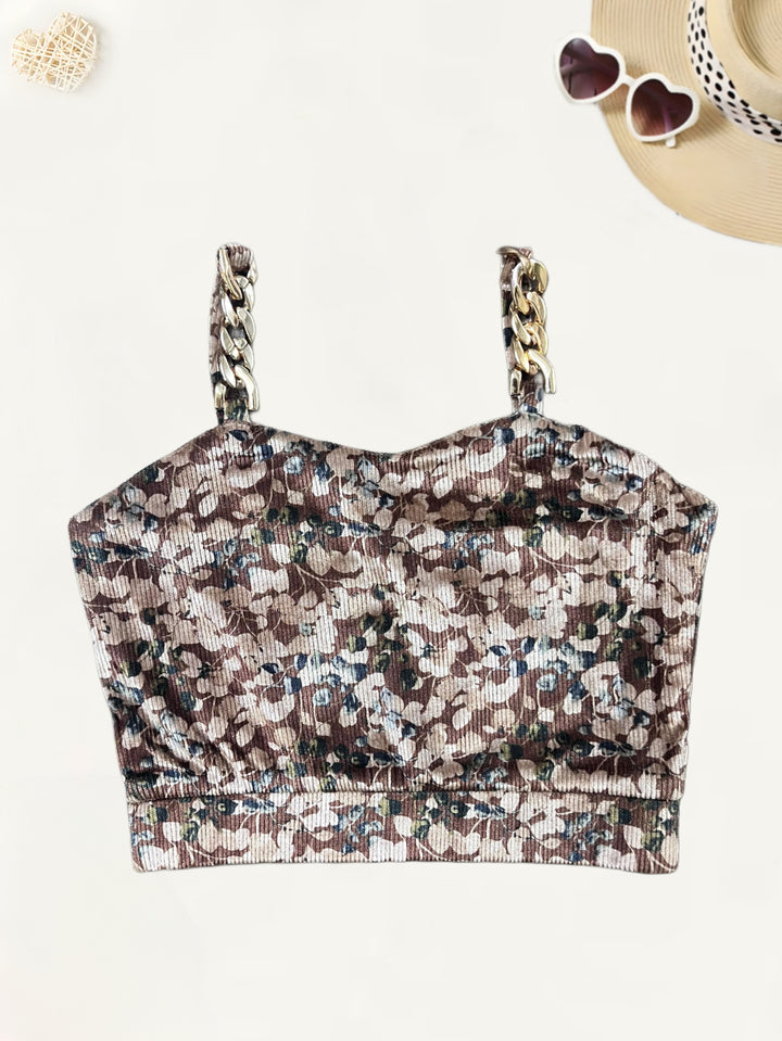 Girl's Beige Velvet Printed Co-Ord Set [GCS-7151](4-12 Years)