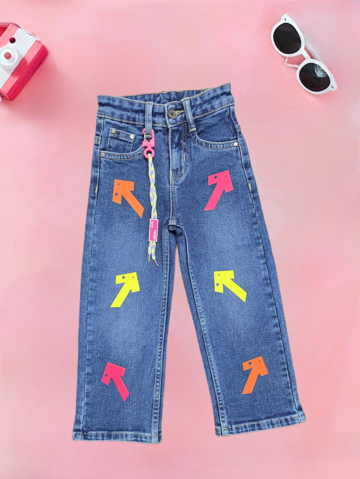 Girls Fancy Designer Dark Blue Straight Fit Jeans[GJ-845] (4-12Years)