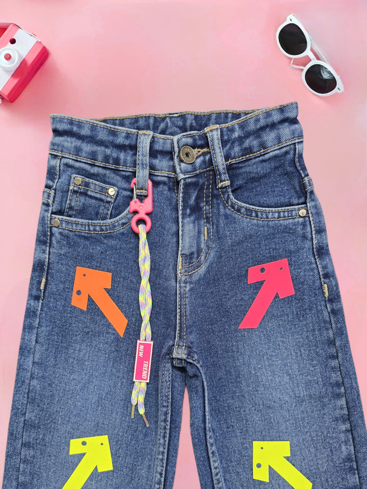 Girls Fancy Designer Dark Blue Straight Fit Jeans[GJ-845] (4-12Years)