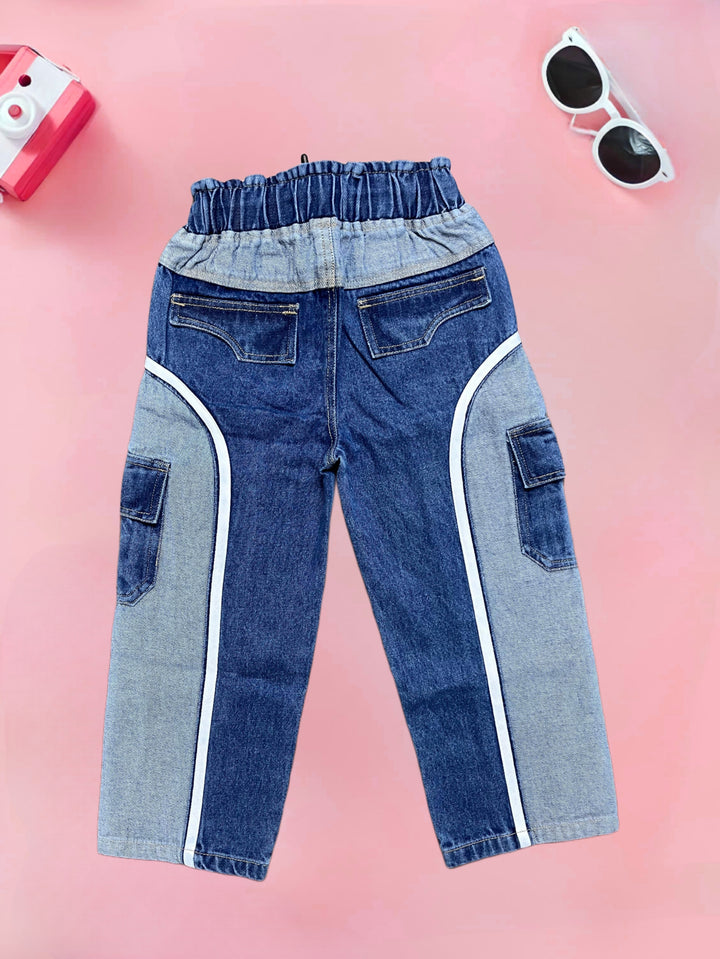 Girls Designer Blue Straight Fit Cargo Pocket Jeans [GJ-898] (1-12Years)