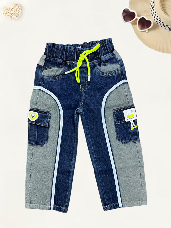 Girls Designer Dusty Straight Fit Cargo Pocket Jeans [GJ-891] (1-12Years)