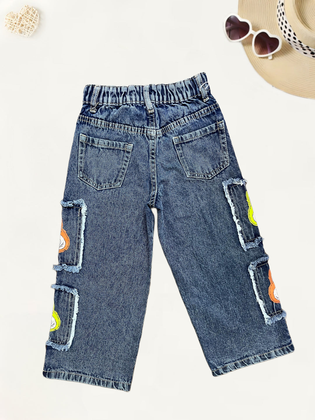 Girls Labubu Cargo Pocket  Straight Fit Jeans[GJ-925] (4-12Years)