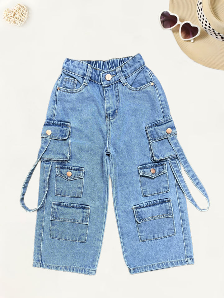 Girls Designer Cargo Pocket Straight Fit Jeans[GJ-954] (4-12Years)