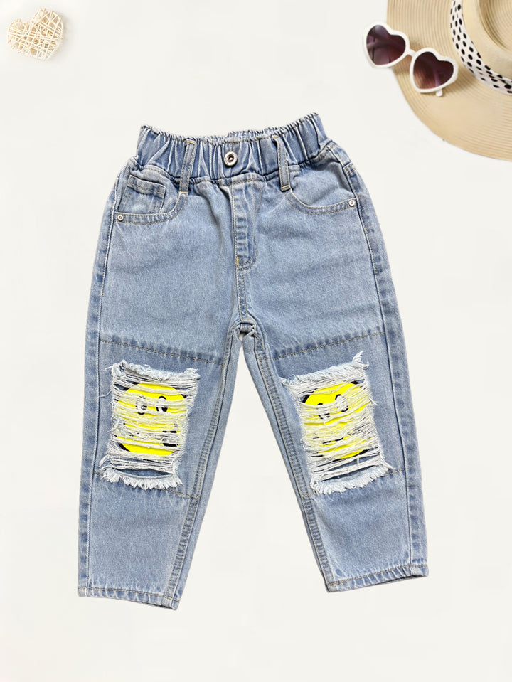 Girls Smiley Distressed Baggy Jeans [GJ-980] (3-12Years)