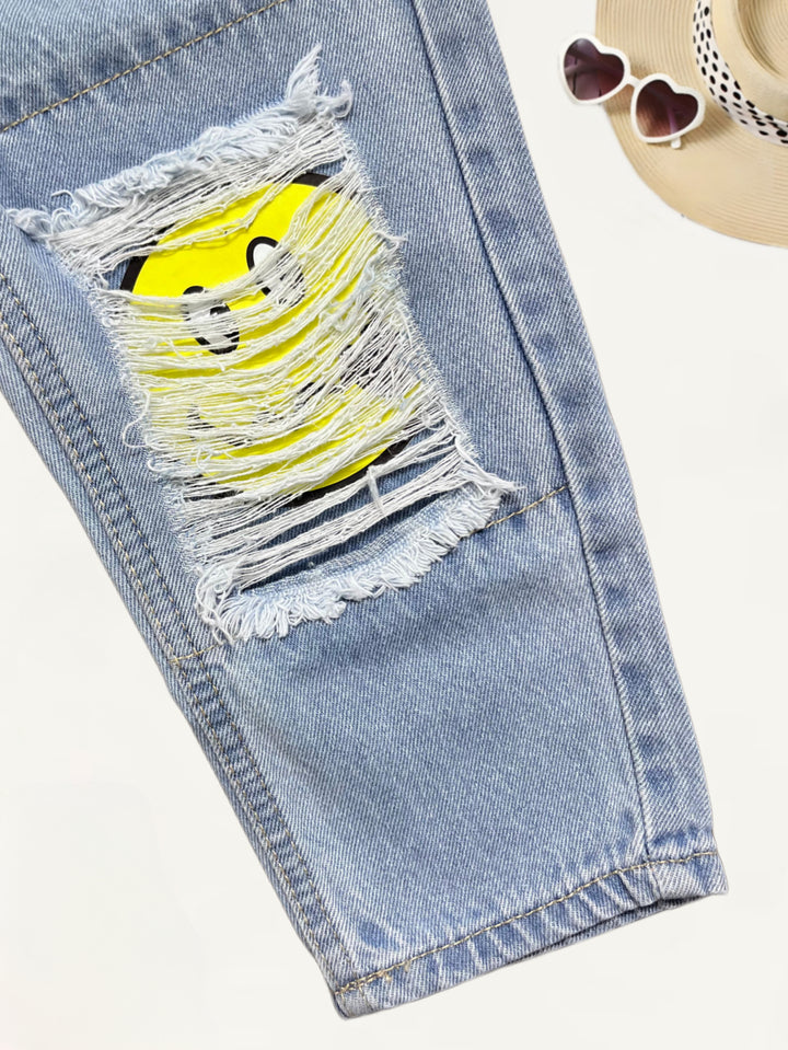 Girls Smiley Distressed Baggy Jeans [GJ-980] (3-12Years)