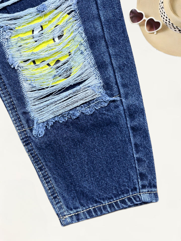 Girls Smiley Distressed Baggy Jeans [GJ-976] (3-12Years)
