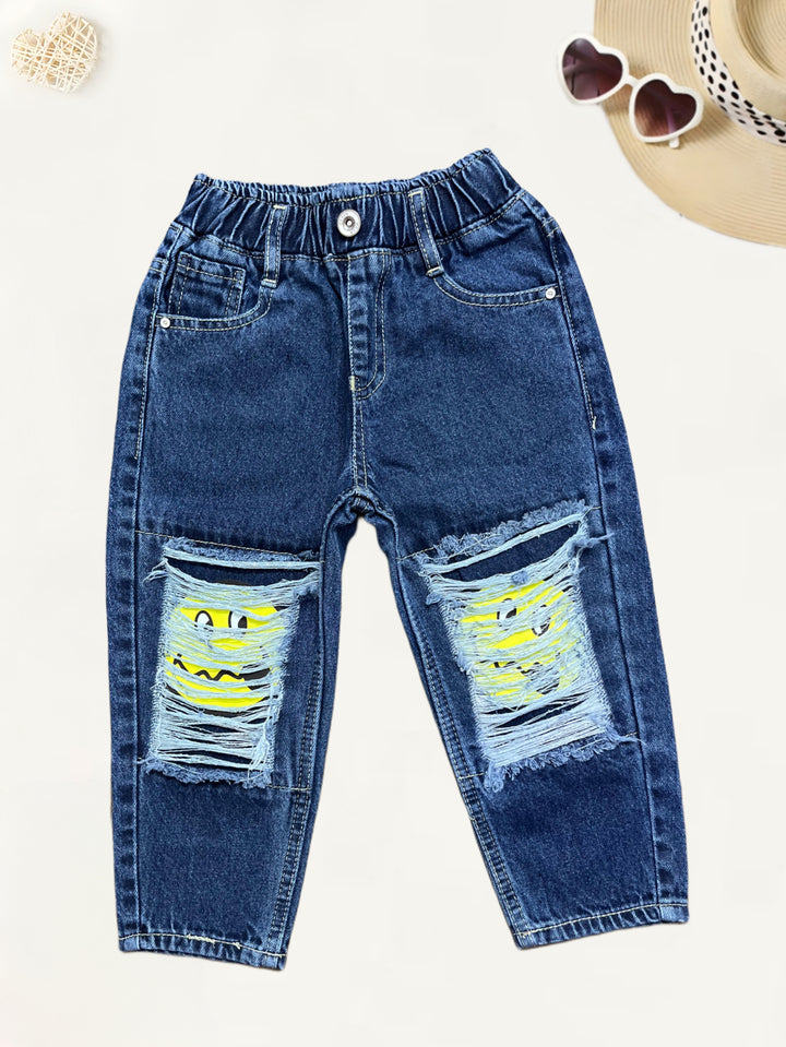 Girls Smiley Distressed Baggy Jeans [GJ-976] (3-12Years)