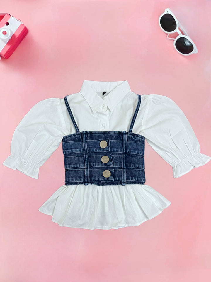 Girls Two-piece Dark Denim Top [GT-499] [5-13Years]