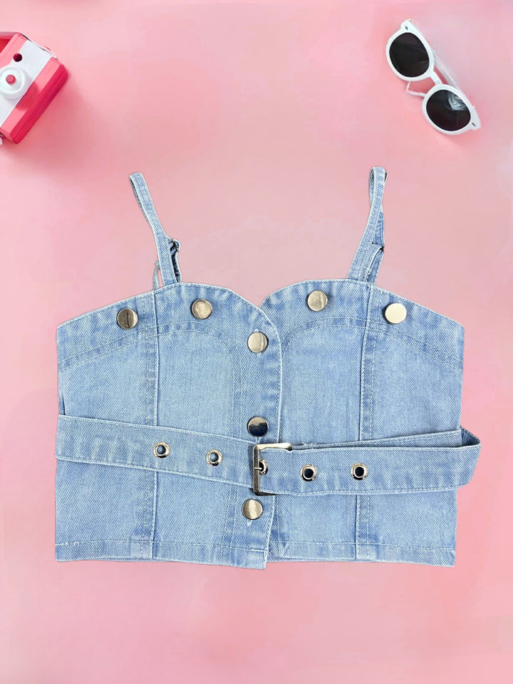 Girls Two-piece Light Denim Top [GT-672] [4-12Years]