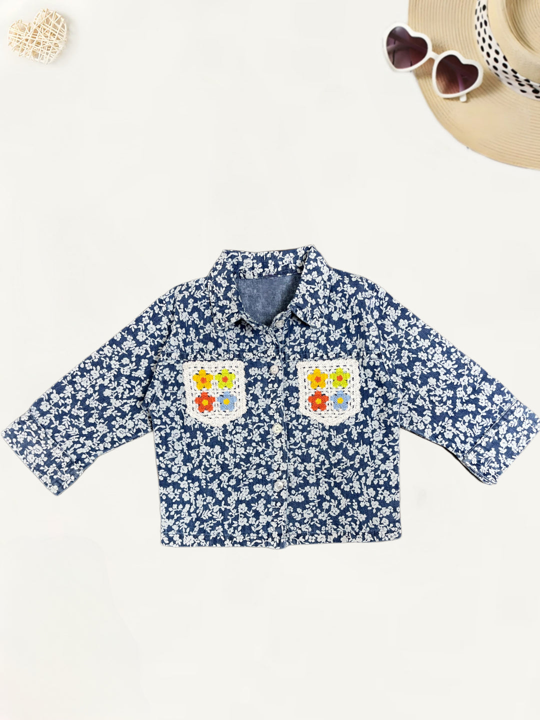 Girl's Light Blue Denim Printes Co-Ord  Set [GCS-6908](4-12 Years)
