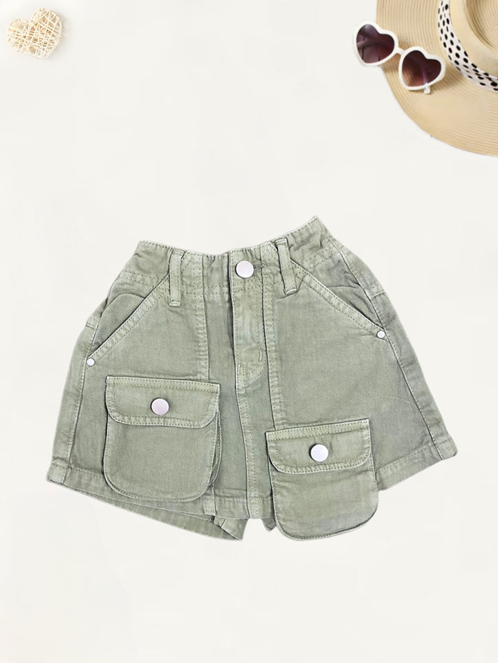 Girls Denim Green Cargo Pocket Skirt [GS-971] [1-12Years]