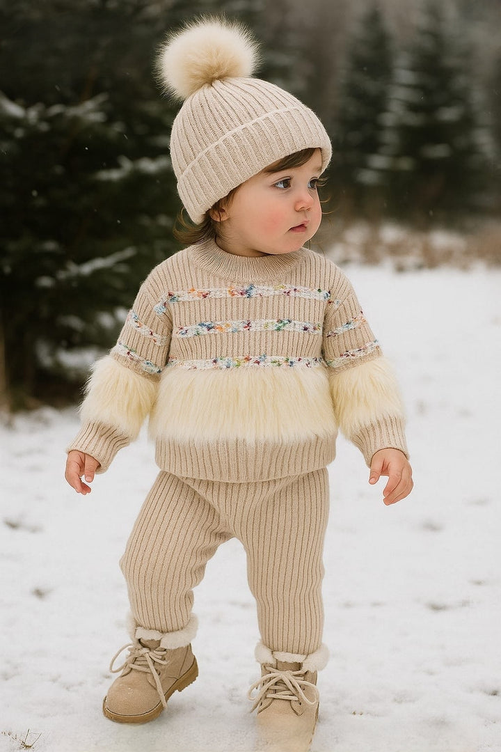 Girl's Imported Beige Co-Ord Set (WITHOUT CAP) [GCS-6793] (1-6 Years)