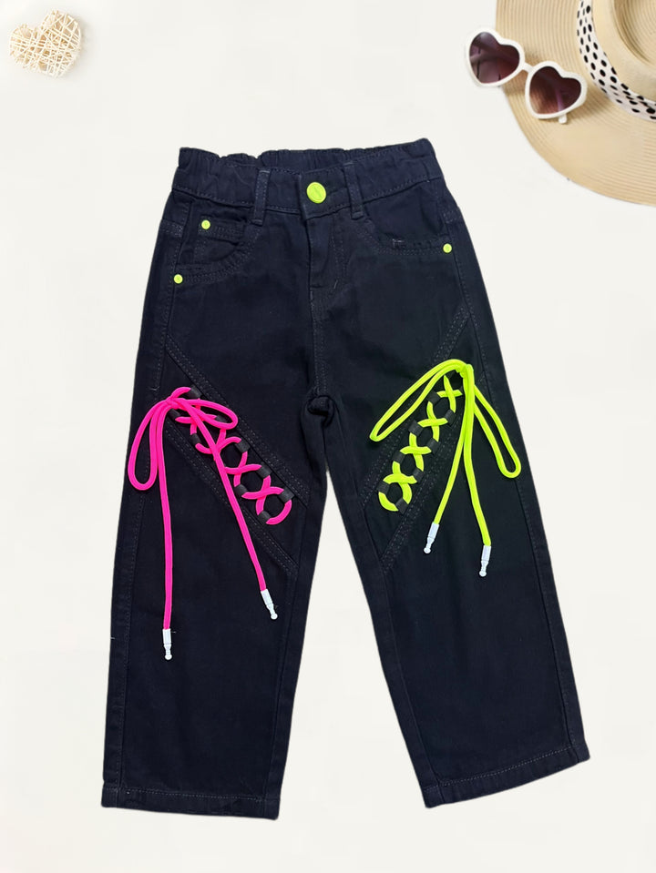 Girls Black Designer Straight Fit Jeans [GJ-965] (1-12Years)